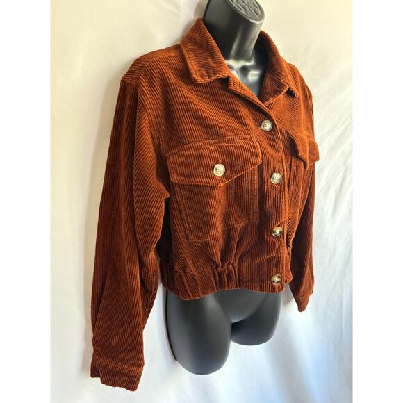 Tgla Rust Orange Brown Cropped Corduroy Jacket Size S Retro 80s 70s Moto Classic - Picture 3 of 9